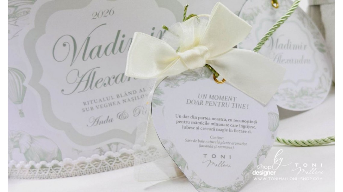 Set prima băiță Green Safari personalizat băiat ritual după botez cu nașii 22